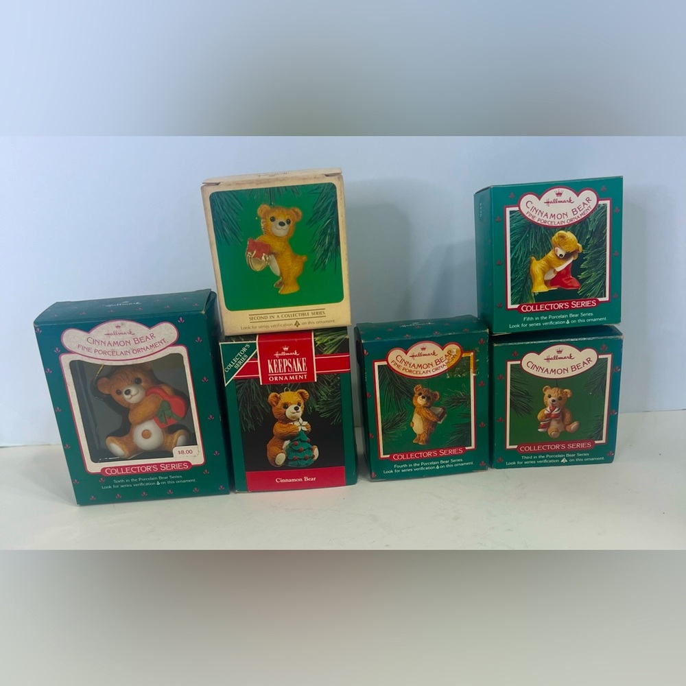 Vintage Hallmark Cinnamon Bear Porcelain Bear Series Ornaments #2-6 & #8